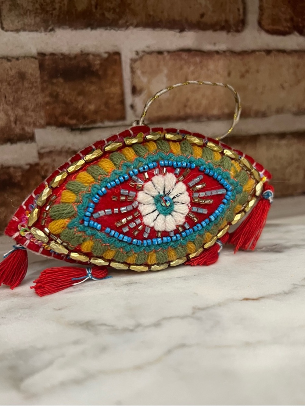 Handcrafted Red Multicolor Embroidered Decorative